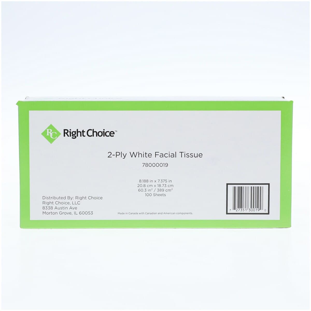Right Choice Facial Tissue, White, 2-Ply, 7.3 in × 8 in, 100/Box thumbnail 3