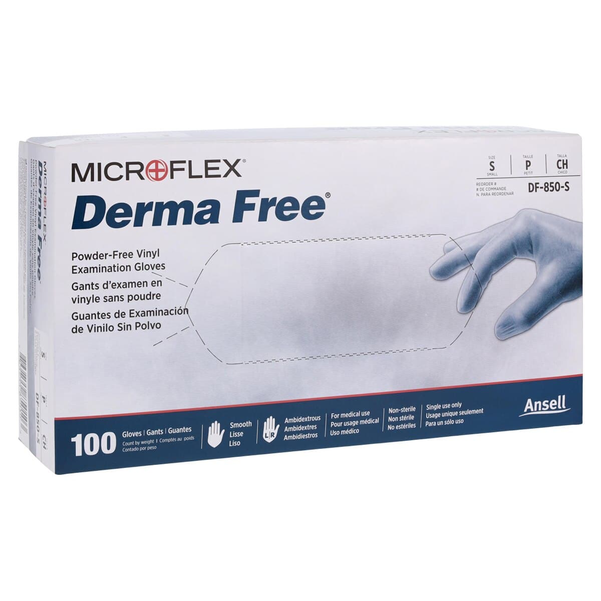 Derma Free PF Vinyl Exam Gloves, Small, Clear, Non-Sterile, 100/Box, DF-850-S thumbnail 4