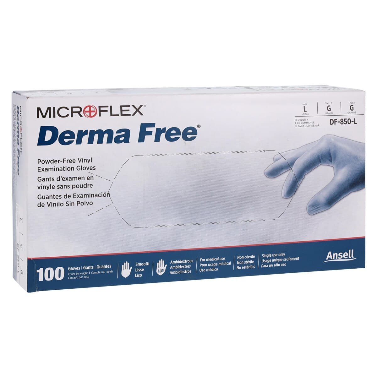 Microflex Derma Free PF Vinyl Exam Gloves, Large, Clear, Non-Sterile, 100/Box thumbnail 4