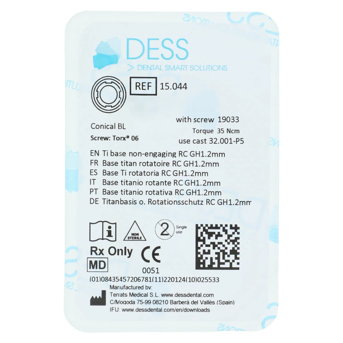 DESS TiBase Non-Engaging Titanium Base for Straumann Bone Level, Conical, RC, Gingival Height 1.2mm, 4.1/4.8mm, Each - TiBase NEng STRBL RC .2mm - Image 1