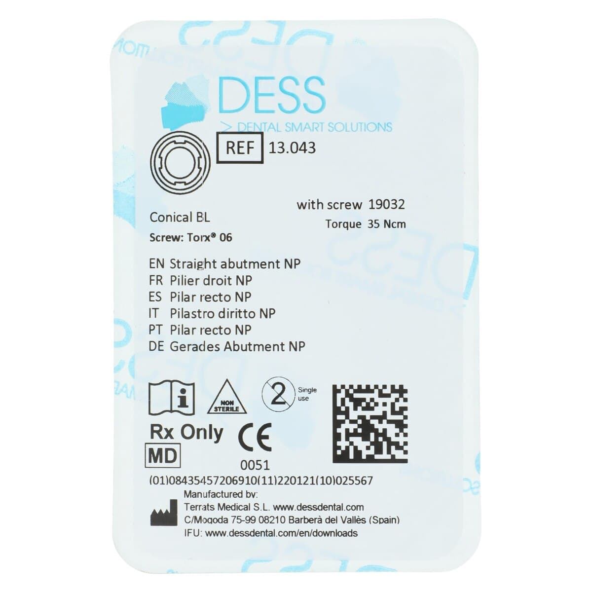 DESS Straight Abutment NP - Conical Bone Level, Straumann, 3.3mm, 1 Each - Abt Str STRBL 3.3 NC - Image 1