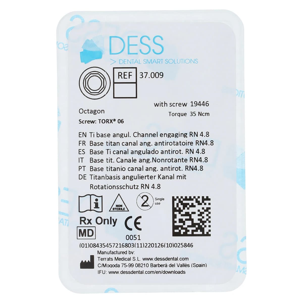 DESS ANGLEBase Engaging Titanium Base, Straumann Tissue Level, 4.1/4.8, RN, Octagon, Each - ANGBase Eng STROCT 4.1/4.8 RN - Image 1