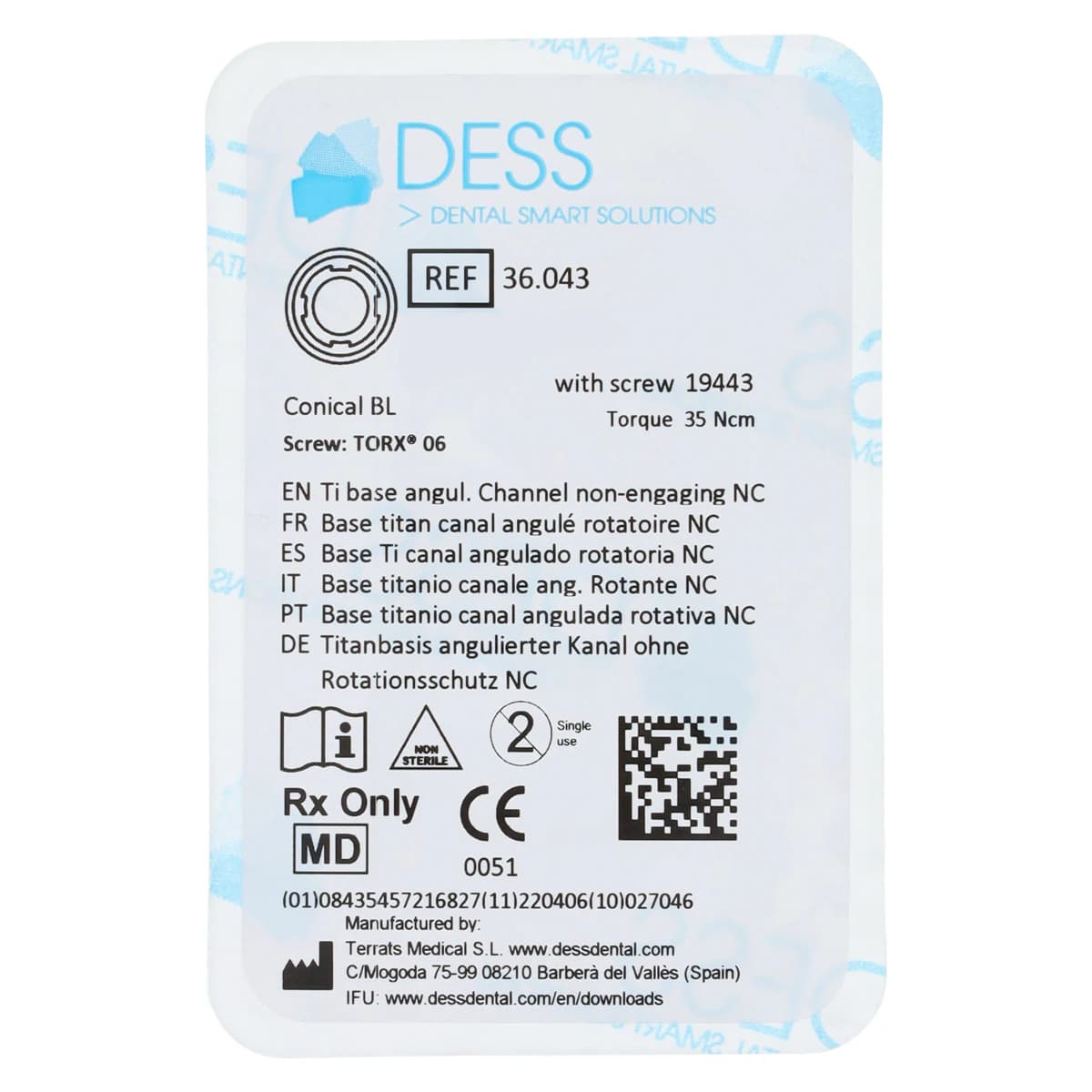 DESS ANGLEBase Titanium Non-Engaging Abutment Base, 3.3mm, Straumann Bone Level, Conical, Each - ANGBase NEng STRBL NC - Image 1