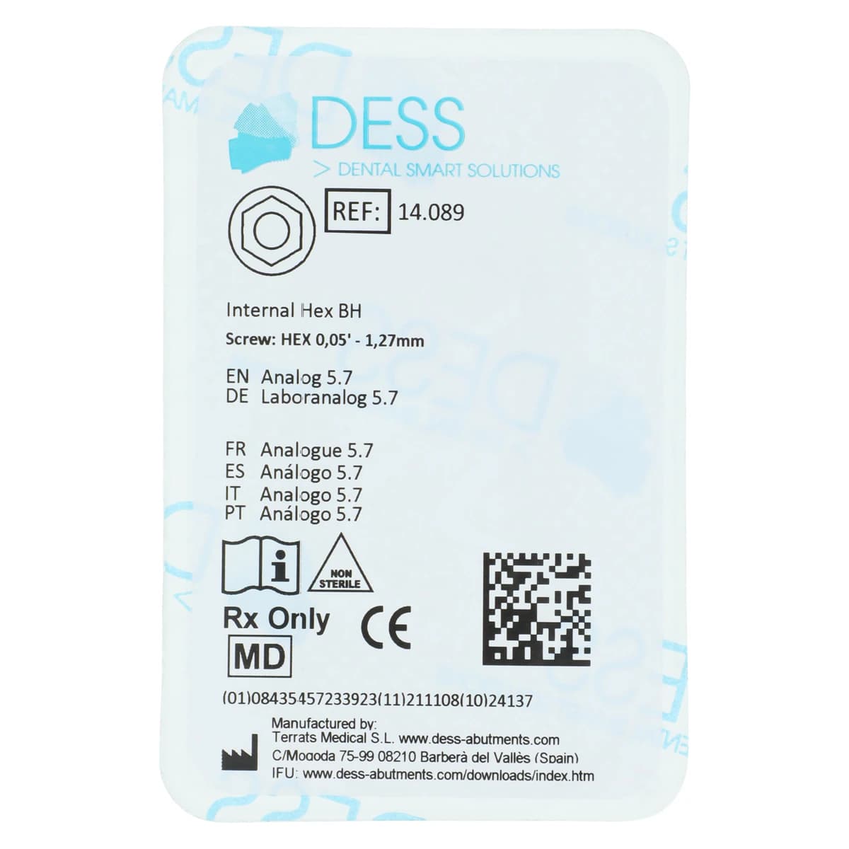 DESS Analog BioHorizons Internal Hex 5.7, Anodized Blue, 1 Each - Analog M BioH 5.7 - Image 1