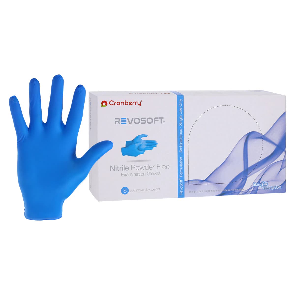 Cranberry RevoSoft Nitrile Exam Gloves, Powder Free, Non-Sterile, Small, Blue, 300/Box, CR3276 - Revosoft Nitrile Exam Gloves Small Blue Box of 300 - Image 1