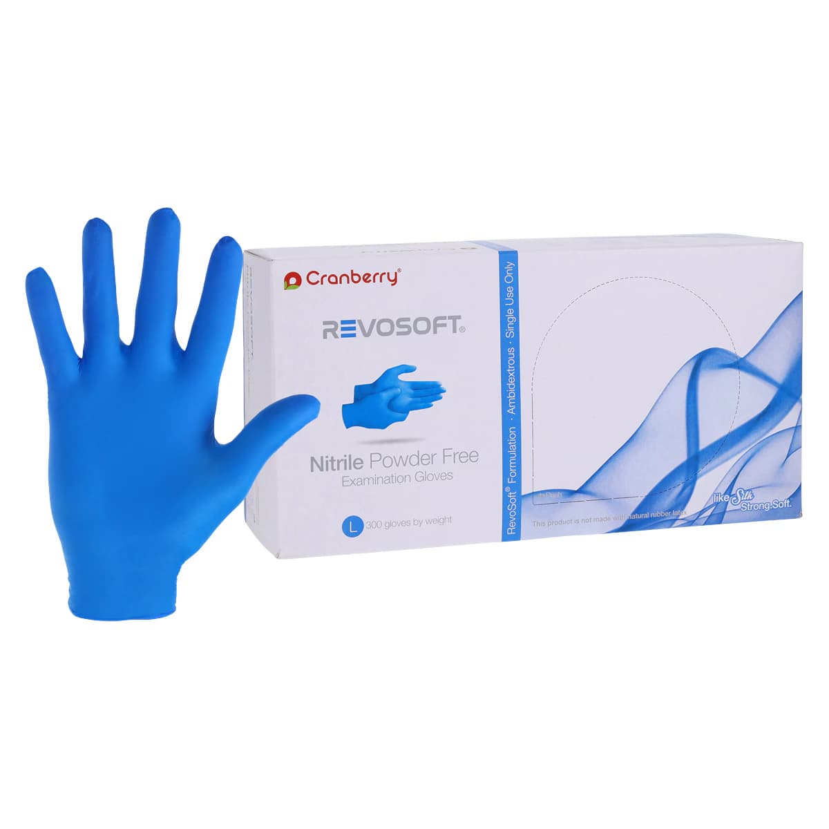 Cranberry RevoSoft Nitrile Exam Gloves, Powder Free, Latex Free, Non-Sterile, Large, Blue, Fingertip Textured, 300/Box, CR3278 thumbnail 2