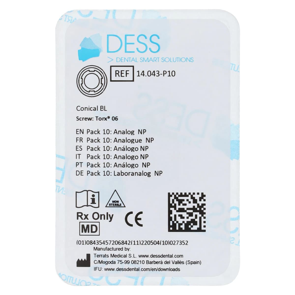 DESS Analog NP NC/3.3 Conical BL No Anodized, Platform 3.3, NC Connection, Stone/Digital, Pack of 10 - Analog NP NC/3.3 Conical BL No Anodized Pack of 10 - Image 1