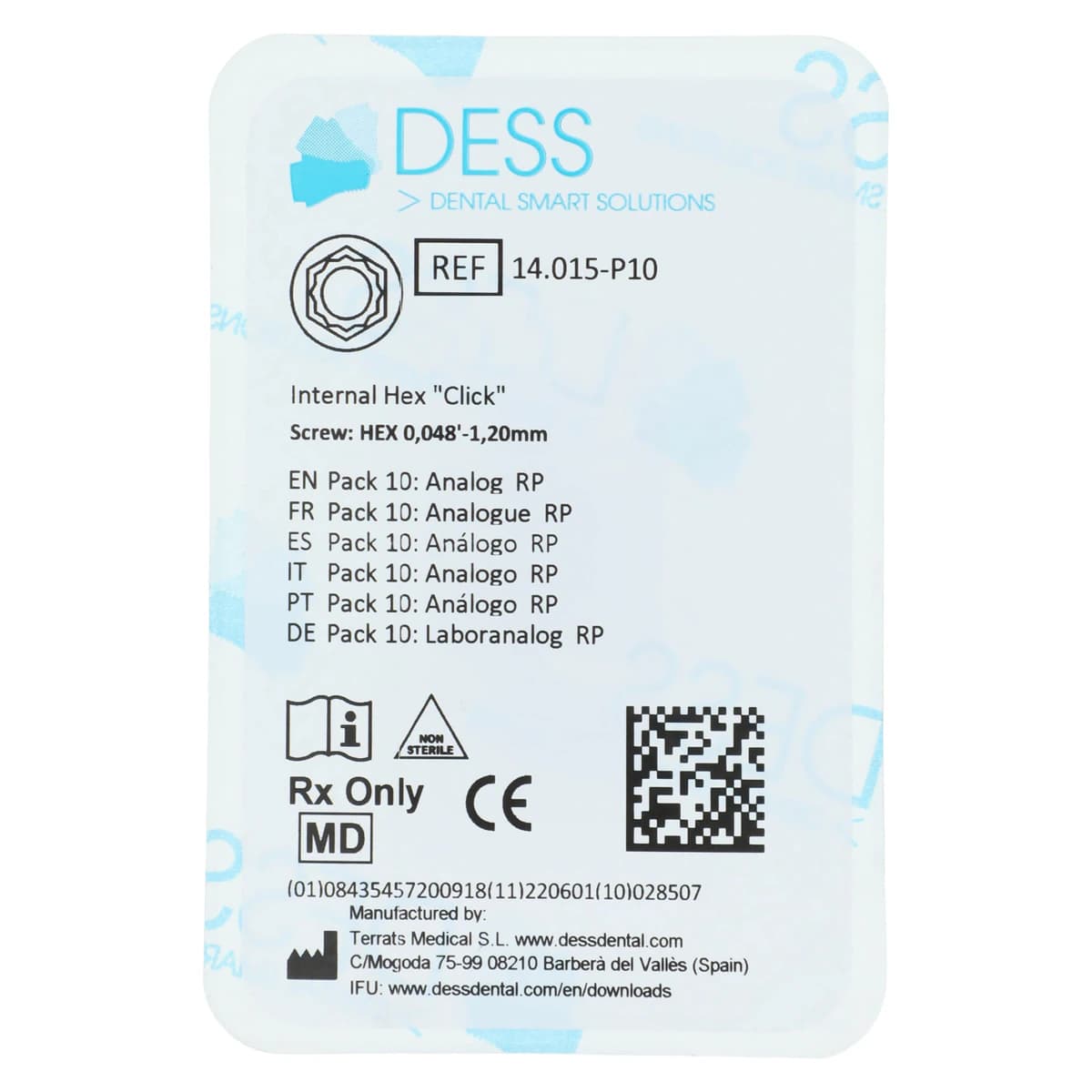 DESS Analog RP Internal Hex Click Anodized Blue, Platform 4.1, Stone/Digital, Pack of 10 - Analog RP Internal Hex Click Anodized Blue Pack of 10 - Image 1