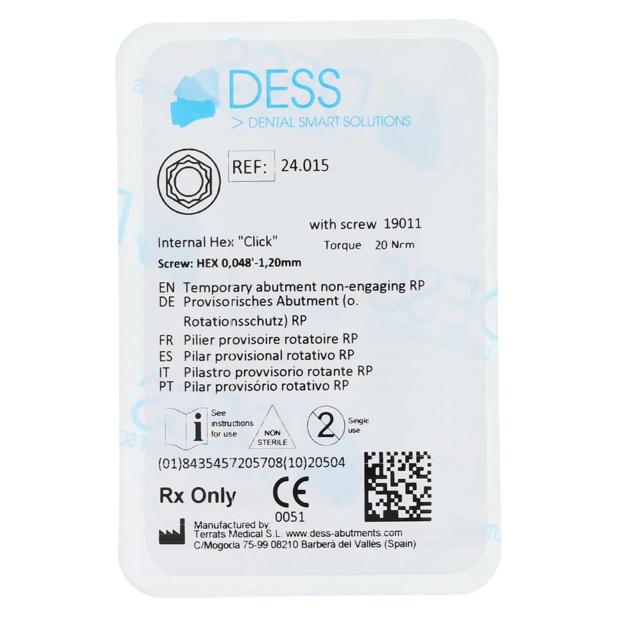Dess Temporary Abutment Non-Engaging RP, Internal Hex Click, 3i 4.1, Titanium, Each - Temp Abt NEng 3i 4.1 RP - Image 1