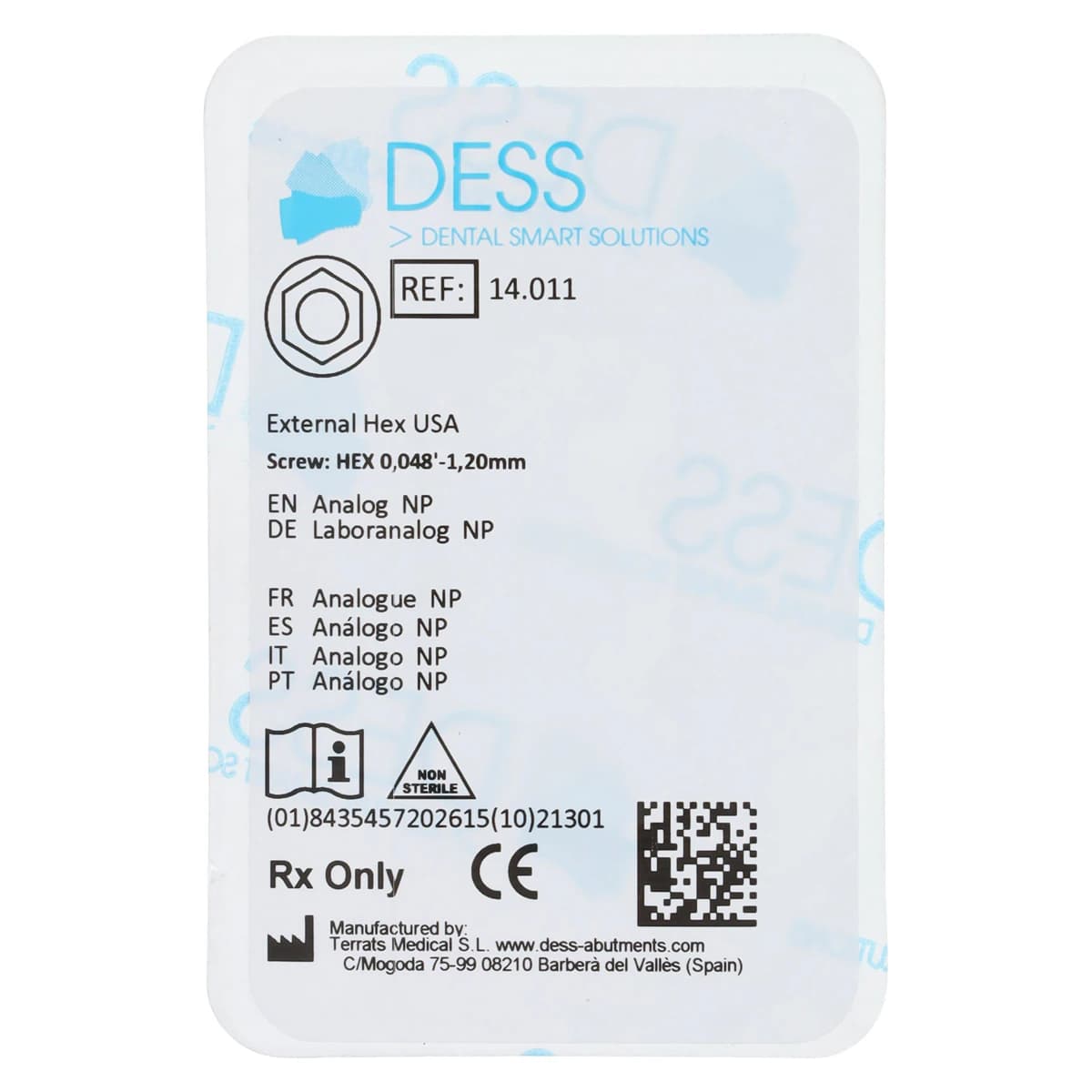 DESS Analog M 3i Osseotite 3.4 NP, External Hex, Non-Anodized, 1 Each - Analog M 3iOss 3.4 NP - Image 1