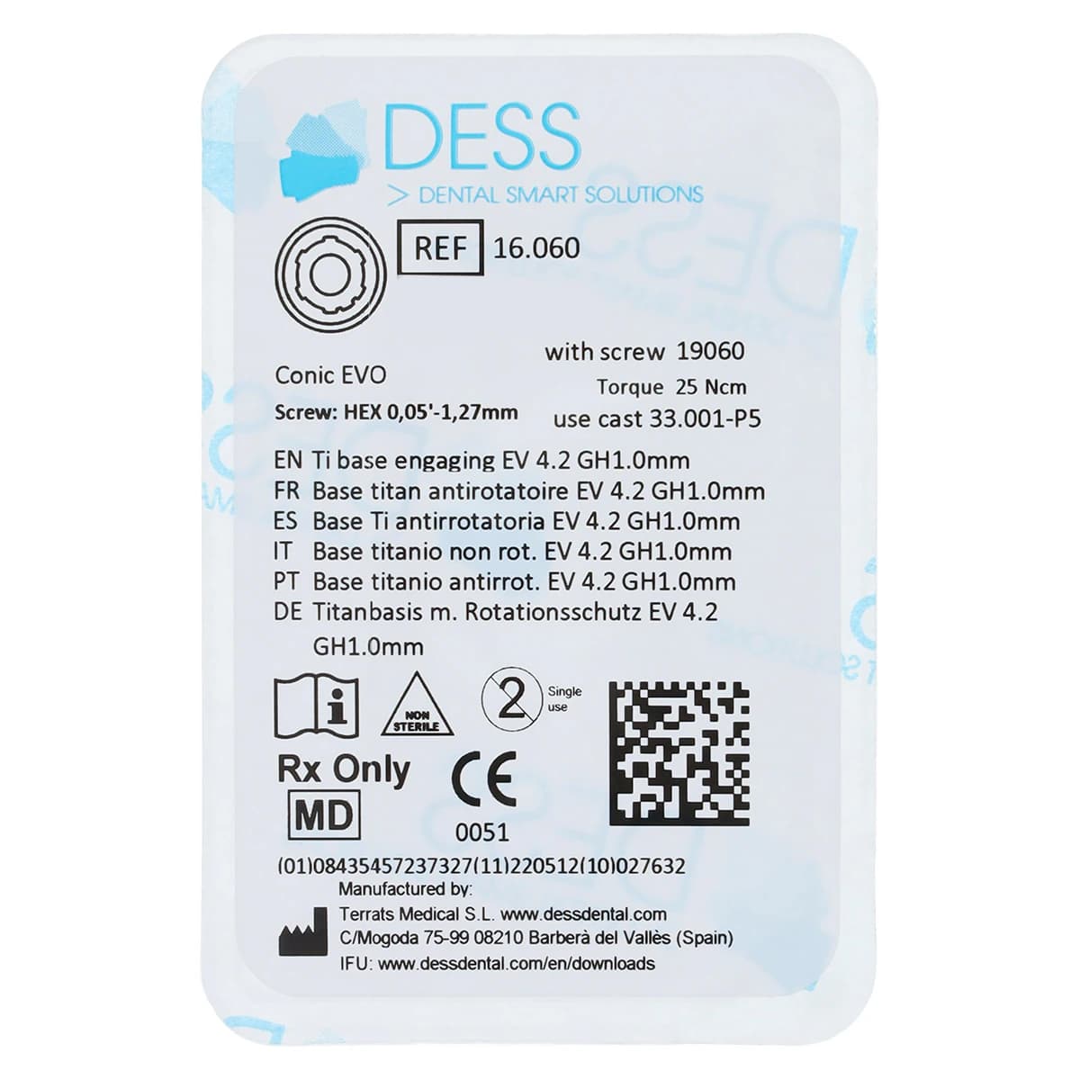 DESS TiBase Engaging Titanium Base for Astra EV, 4.2mm, 1.0mm Gingival Height, Conic EVO, Single Unit - TiBase Eng AstraEV 4.2 1.0mm - Image 1