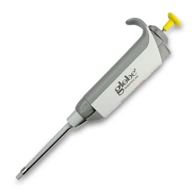 Globe Scientific Diamond Apex Adjustable Volume Pipette, Single Channel, 0.5-10µL, Red, Non-Sterile, Autoclavable, Each - Pipette Single Channel Red - Image 1