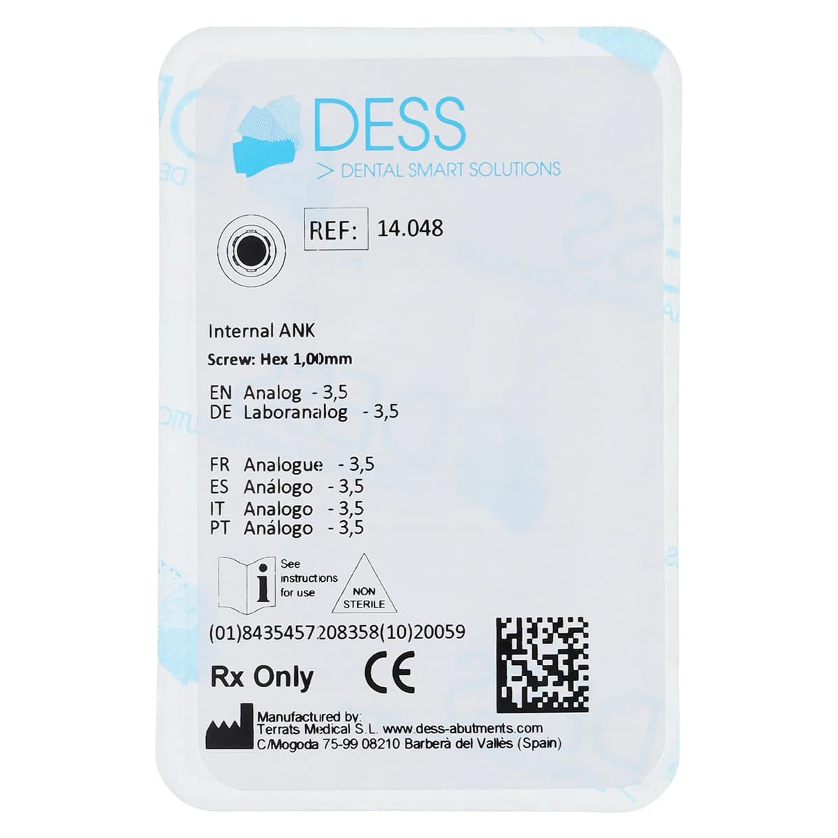 DESS Analog Ø3.5 on Implant - Internal Ankylos, Non-Anodized, 1 Each - Analog M Ankylos 3.5 - Image 1
