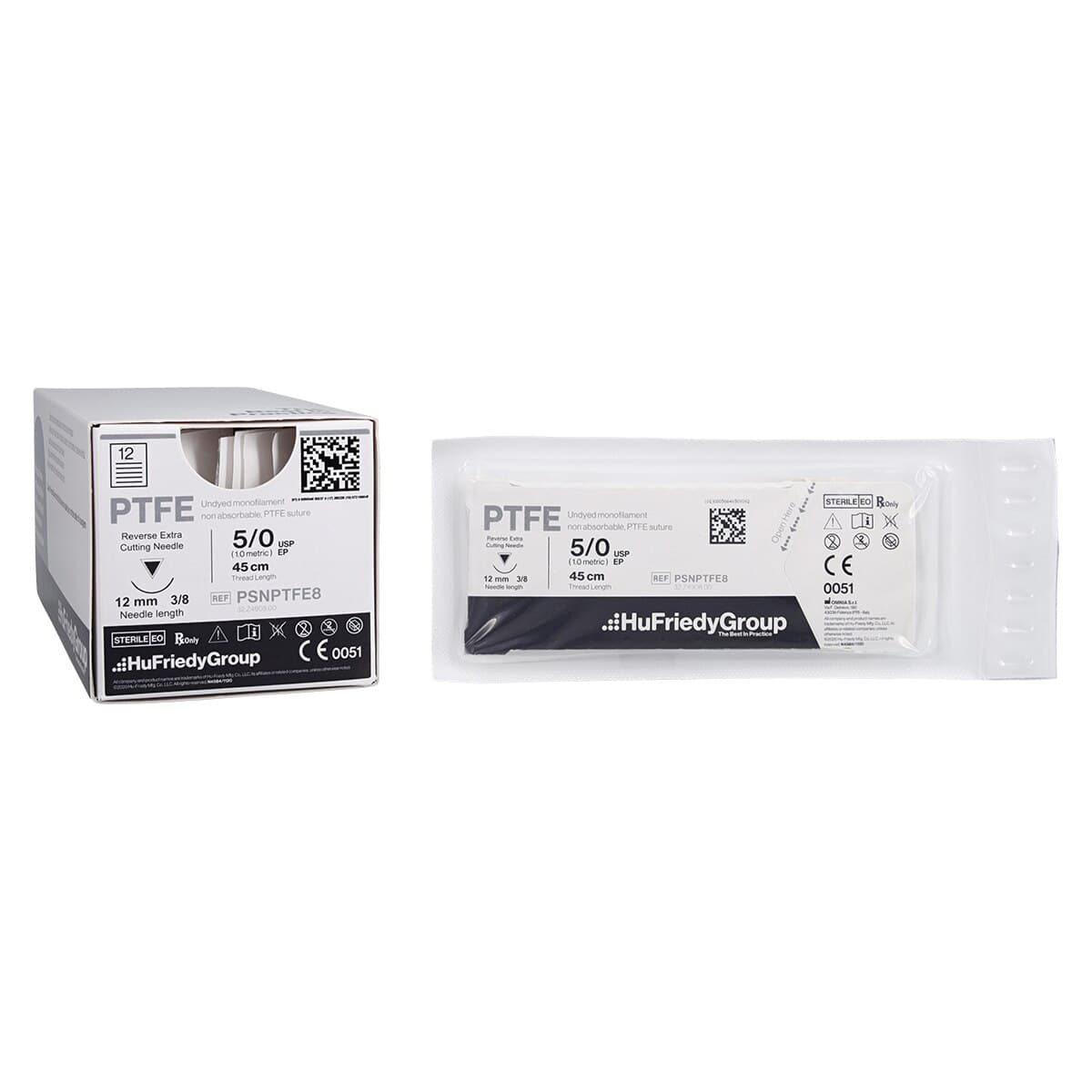 Hu-Friedy Perma Sharp PTFE Monofilament Suture, 5-0, White, 18" (45cm), C-3 3/8 Circle Premium Reverse Cutting Needle, 12/Box, PSNPTFE8 - 5-0 PTFE White 18" C-3 3/8 Circle RC Premium Box of 12 - Image 1