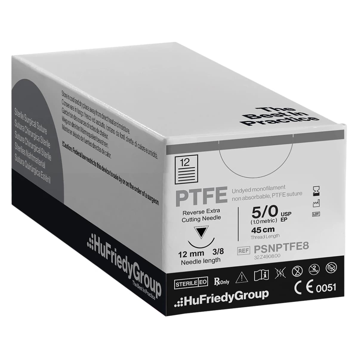 Hu-Friedy Perma Sharp PTFE Monofilament Suture, 5-0, White, 18" (45cm), C-3 3/8 Circle Premium Reverse Cutting Needle, 12/Box, PSNPTFE8 thumbnail 2
