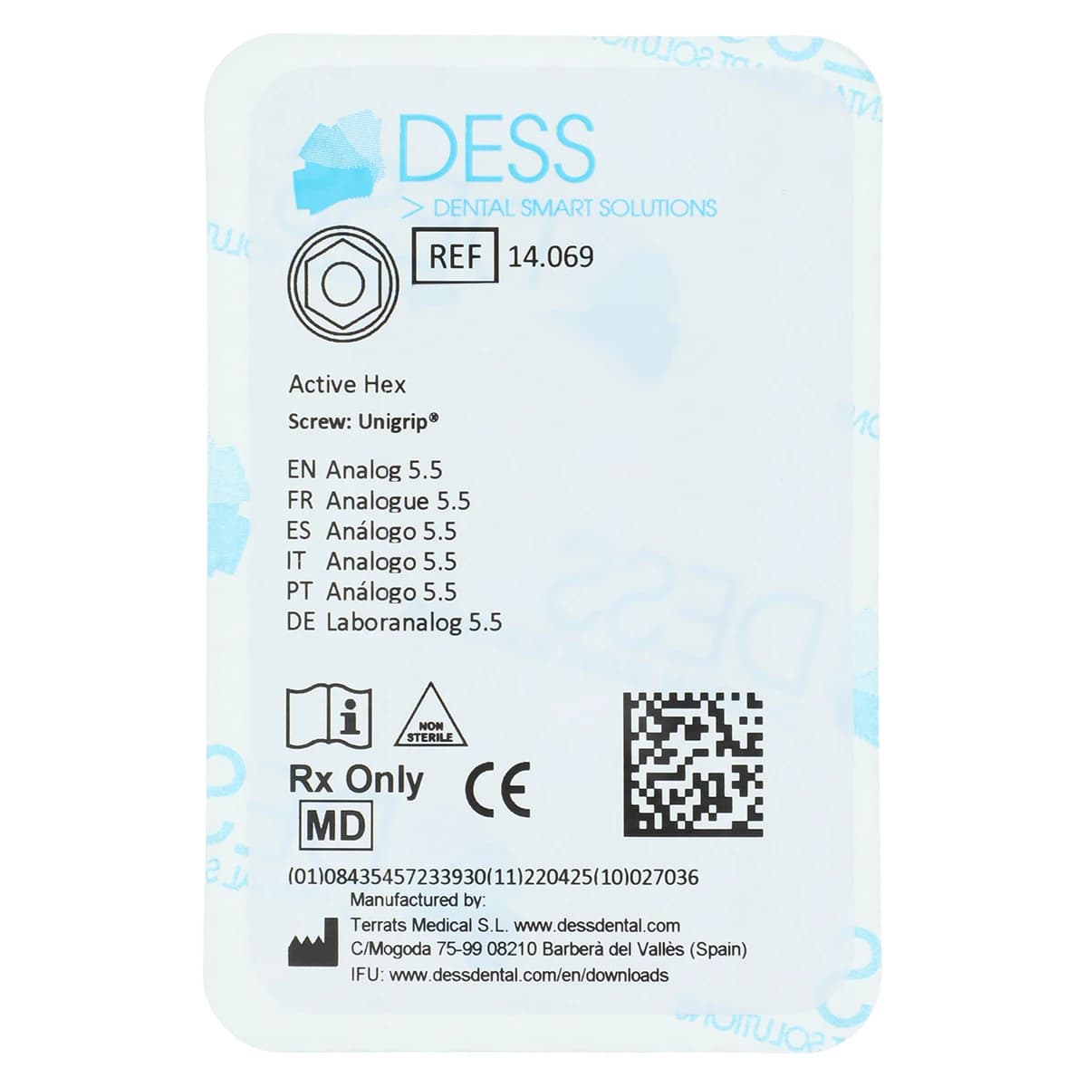 DESS Analog 5.5 Hex Active Anodized Blue, Titanium, Nobel Active, 1 Each - Analog M NBCC 5.5 - Image 1