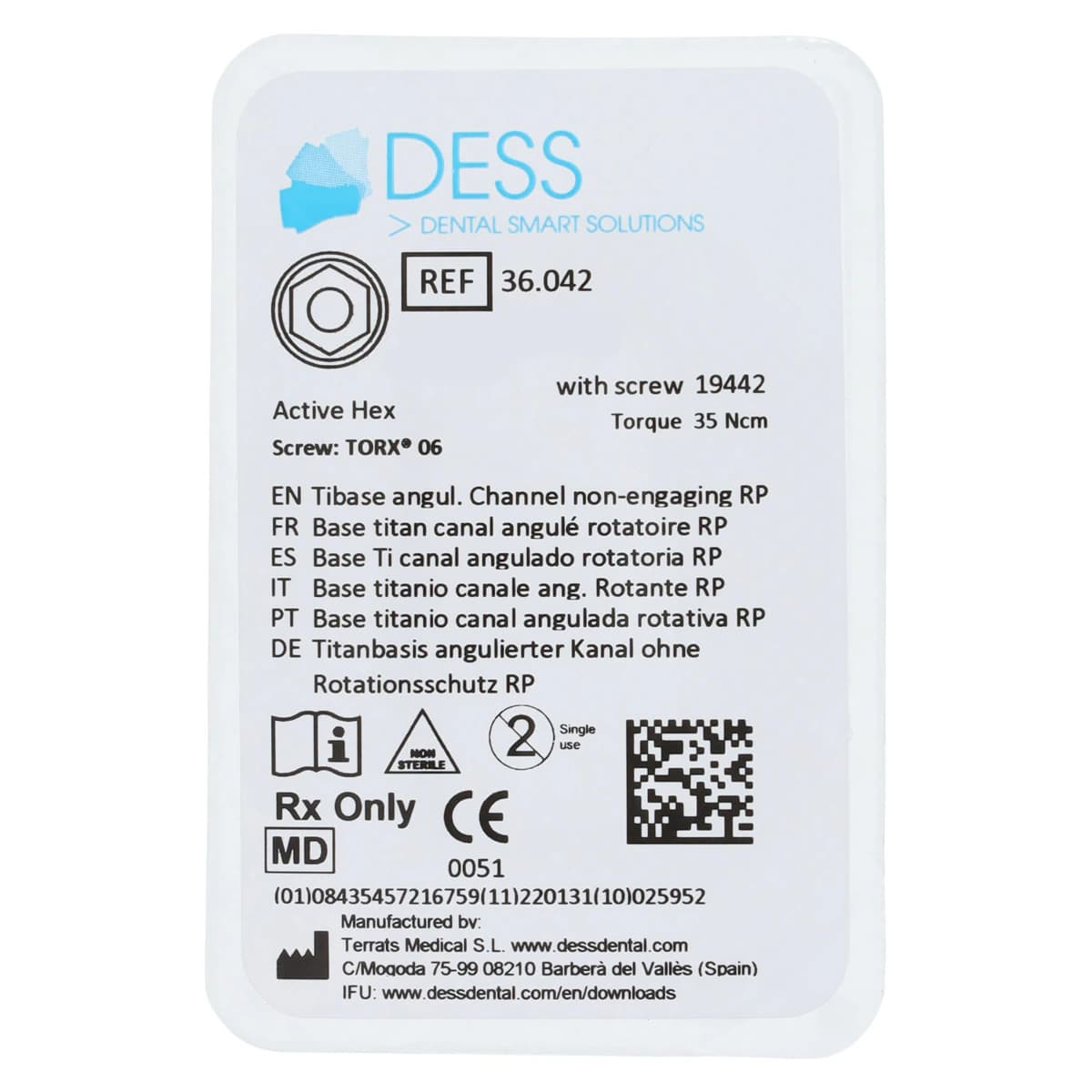 DESS ANGLEBase Titanium Non-Engaging Abutment Base, 4.3/5.0, Nobel Active, RP, Non-Hex (NBCC) - ANGBase NEng NBCC 4.3 RP - Image 1