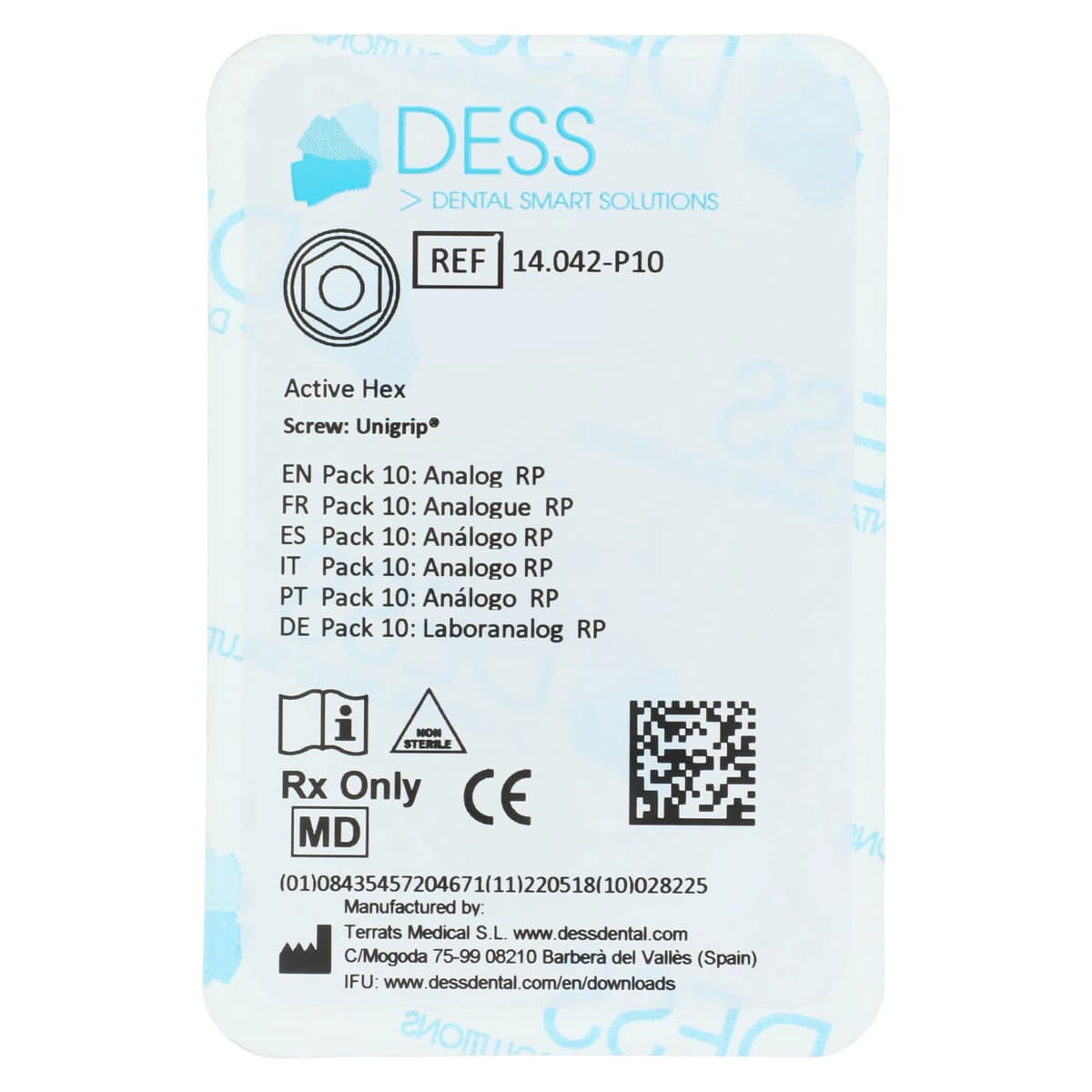 Dess Analog RP 4.3/5.0 Hex Active Anodized Yellow, Titanium, Pack of 10 - Analog RP 4.3/5.0 Hex Active Anodized Yellow Pack of 10 - Image 1