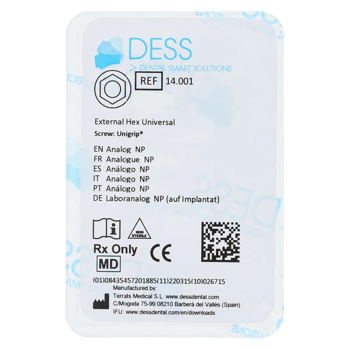DESS Analog NP/3.5 - External Hex Universal, No Anodized, 3.5mm Nobel Branemark, Each - Analog M NBBrnk 3.3 NP - Image 1