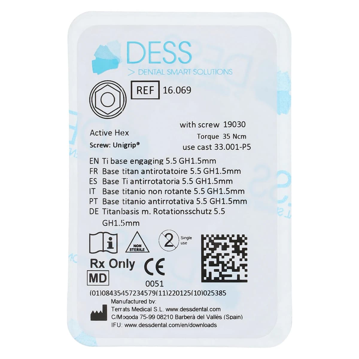 DESS TiBase Engaging Titanium Base for Nobel Active, 5.5mm, 1.5mm, Each - TiBase Eng NBCC 5.5 1.5mm - Image 1