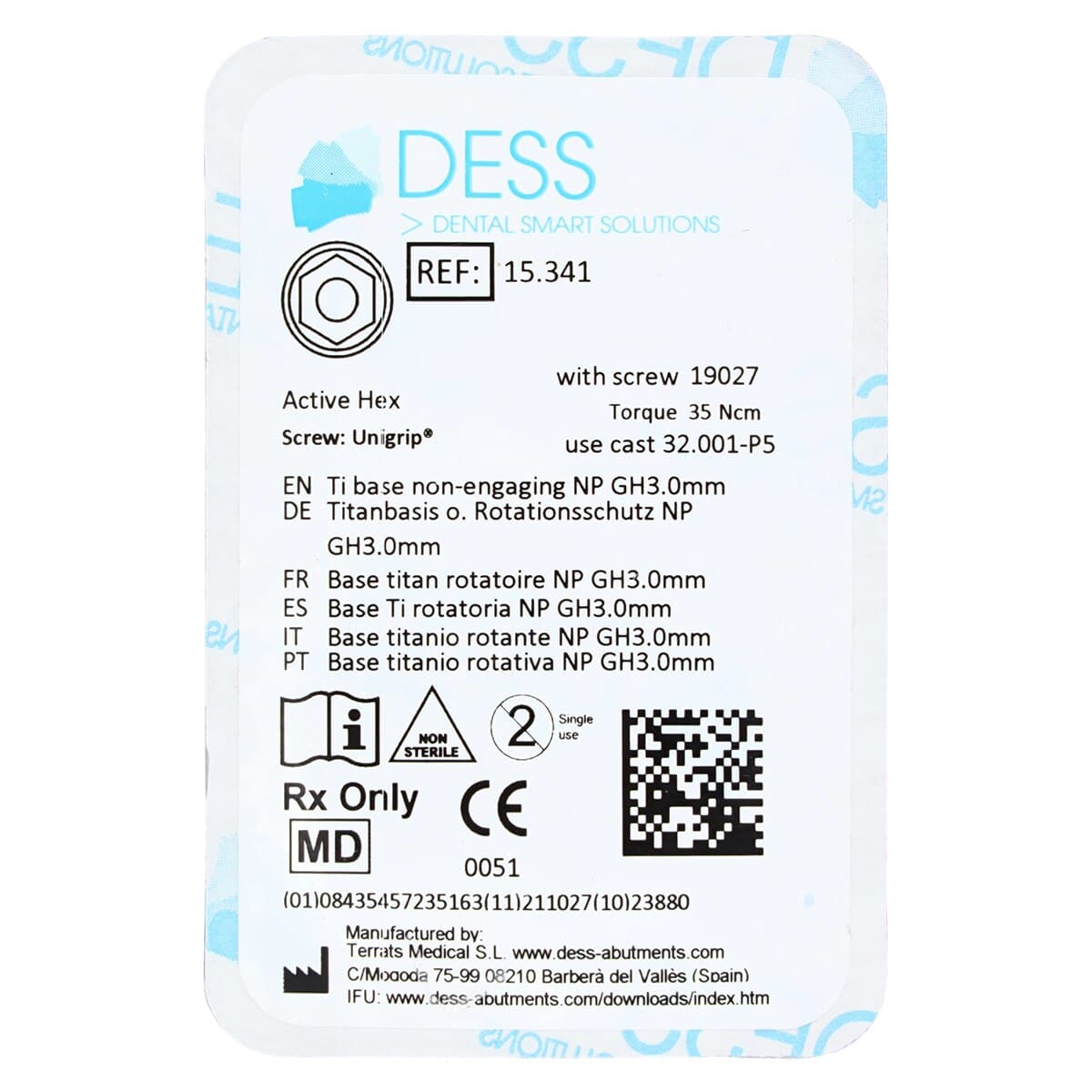 Dess TiBase Titanium Non-Engaging Abutment Base, Nobel Active NP, 3.5mm, 3mm Collar Height thumbnail 2