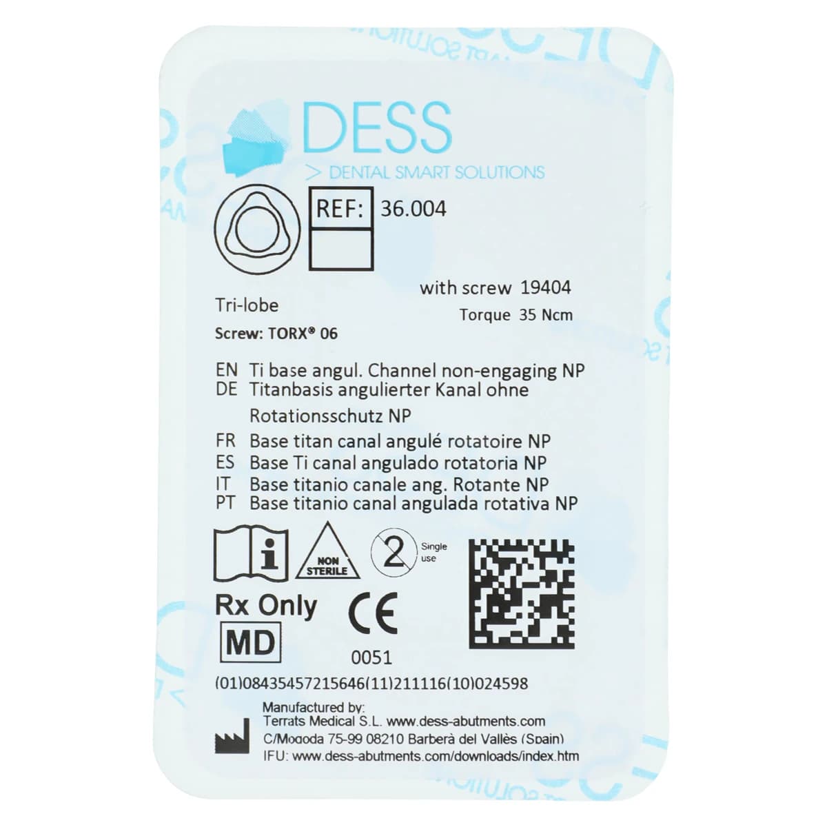 DESS ANGLEBase Titanium Non-Engaging Abutment Base, 3.5mm, Nobel Replace NP, Trilobe, Each - ANGBase NEng NBRpl 3.5 NP - Image 1