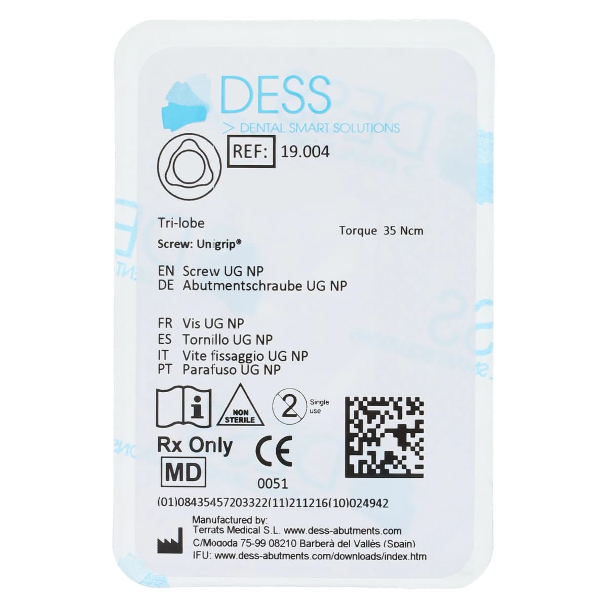 DESS Screw UG NP - Trilobe, Final Screw 3.5 for Nobel Replace, Each - Screw Abt NBRpl NP UG - Image 1