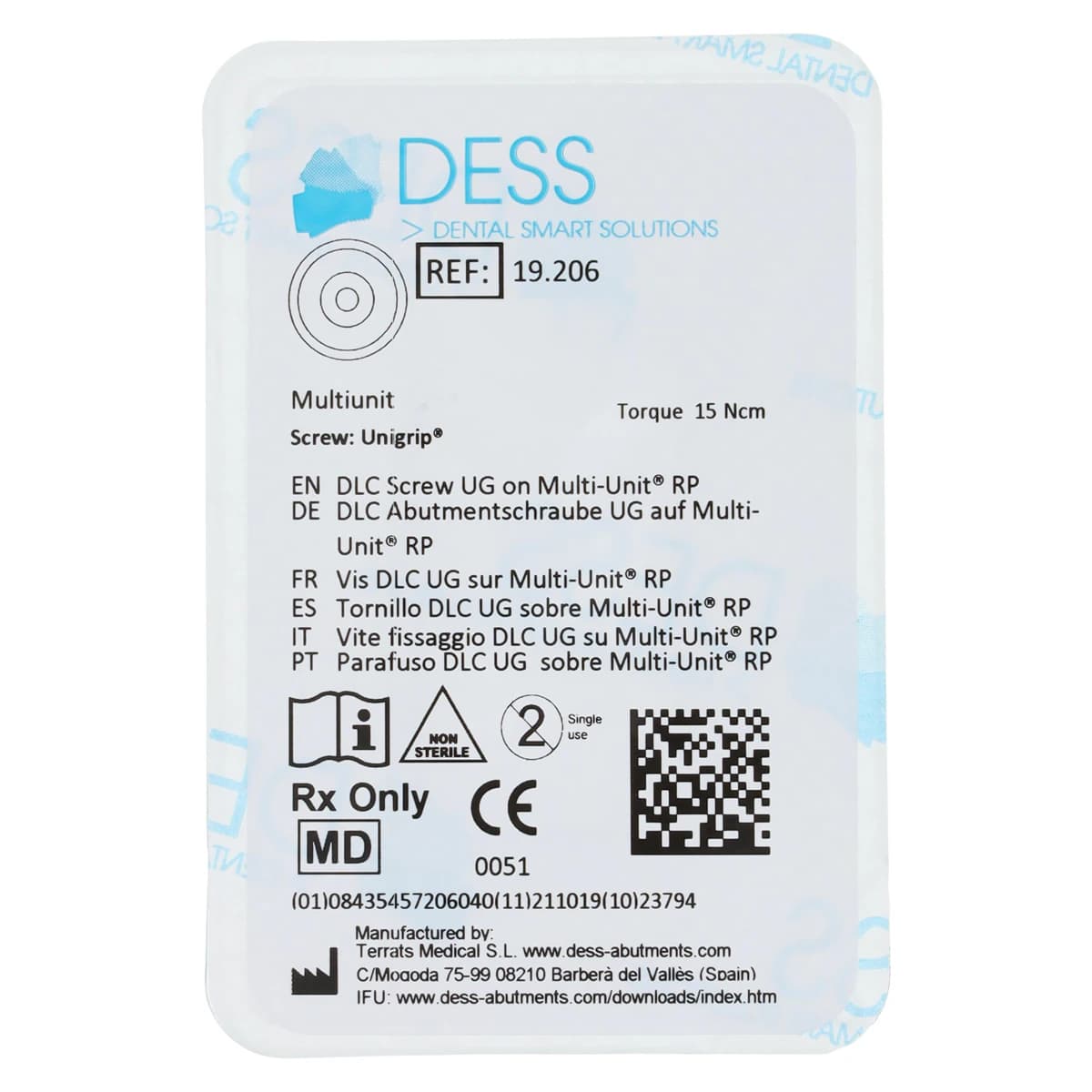 DESS DLC-Screw UG RP Multi-Unit Connection Screw, 4.8mm, Final, Each - Screw Pros NBMUA RP DLC - Image 1
