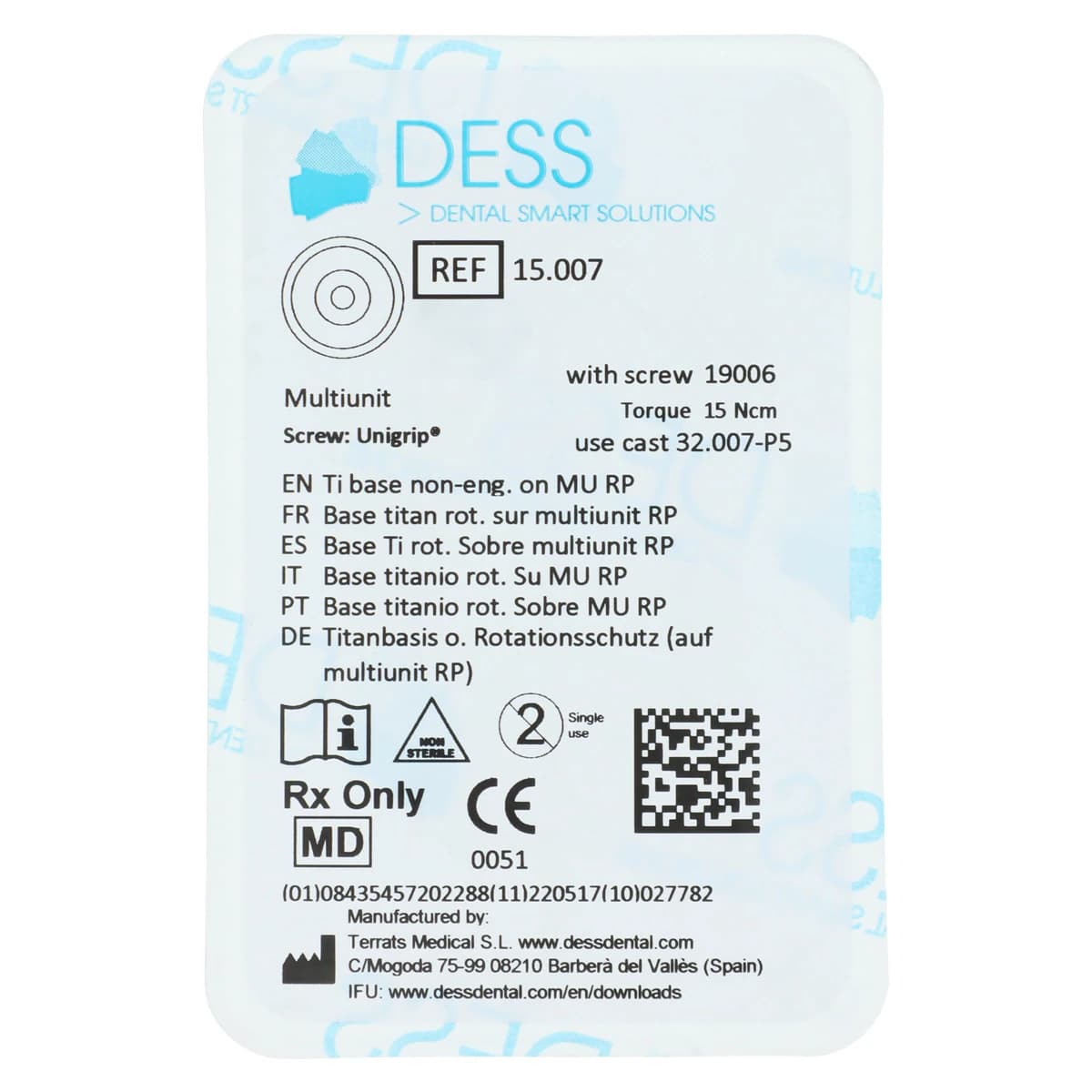 DESS TiBase Non-Engaging Multi-Unit Abutment Base, 6mm Height, 4.8mm Platform, Titanium, Each - TiBase NEng MUA H6mm UG - Image 1