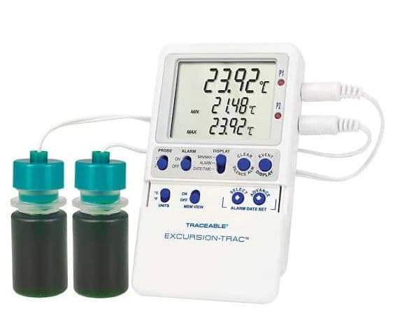 Traceable Excursion-Trac Data Logging Thermometer with 2 Bottle Probes, -58 to 158°F, LCD, NIST Compliant - Thermometer Tracbl 2 Probes - Image 1