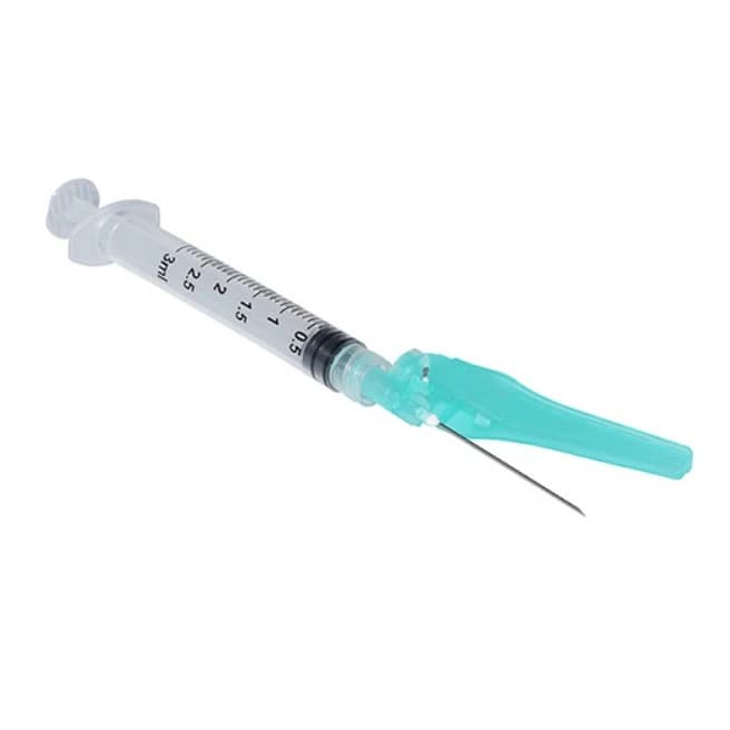 Sol-Care Luer Lock Syringe with Needle, 1mL, 23G x 5/8", Safety Device, Low Dead Space, 50/Box - Syringe Safety w/NDL 1mL LL - Image 1