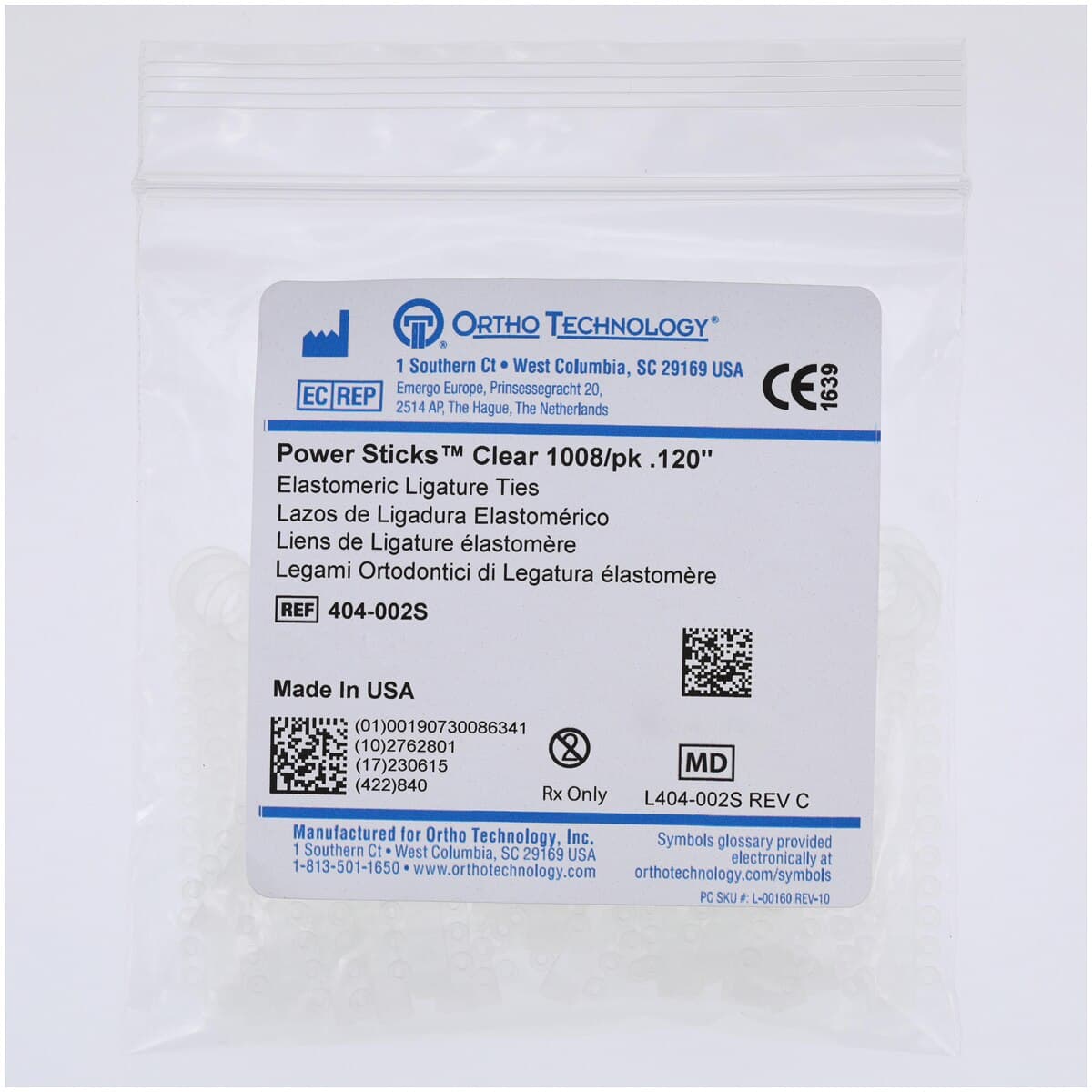 Ortho Technology Power Sticks Elastomeric Ligatures, Clear, 0.120", 1000/Pkg, 404-002 thumbnail 2