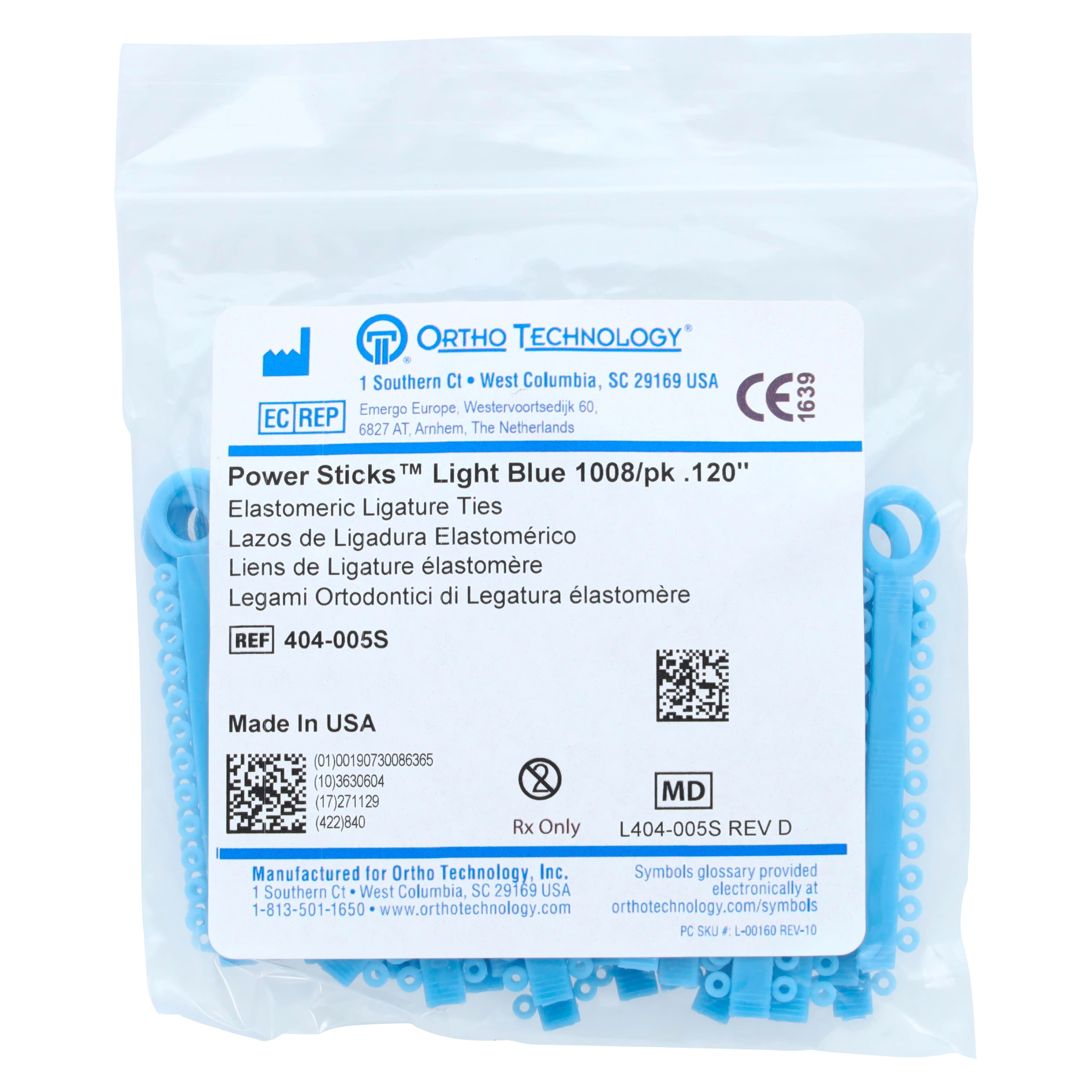 Ortho Technology Power Sticks Elastomeric Ligatures, Light Blue, 0.120", Latex-Free, 1008/Box, 404-005 thumbnail 2