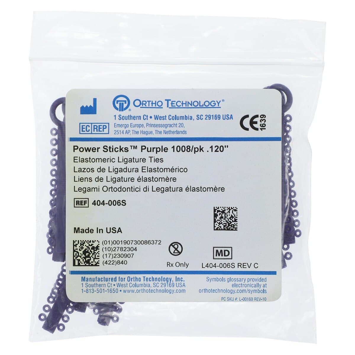 Ortho Technology Power Sticks Elastomeric Ligatures, Purple, 0.120", 1000/Pkg, 404-006 thumbnail 2
