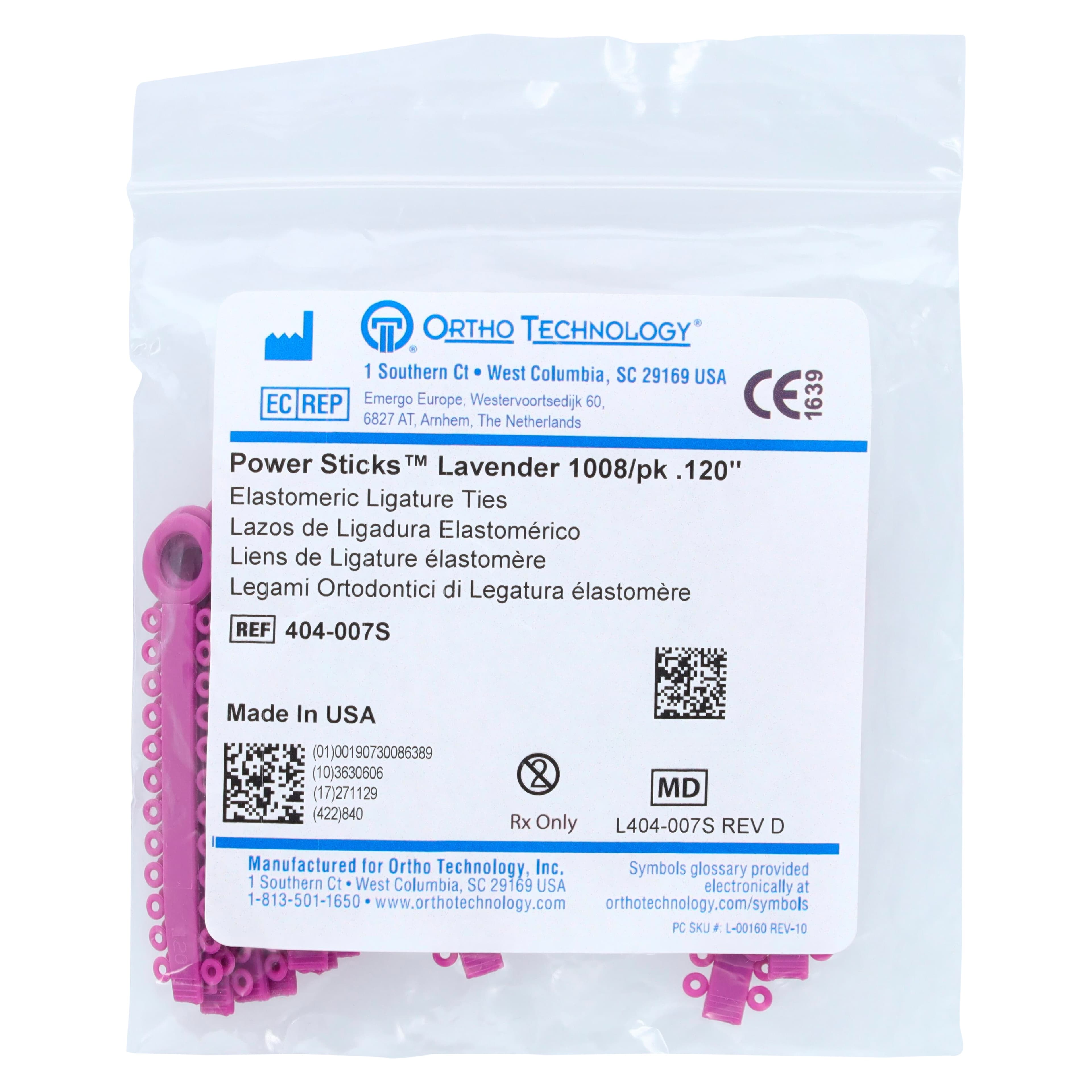 Ortho Technology Power Sticks Elastomeric Ligatures, 0.120", Lavender, Latex-Free, 1008/Box, 404-007 thumbnail 2