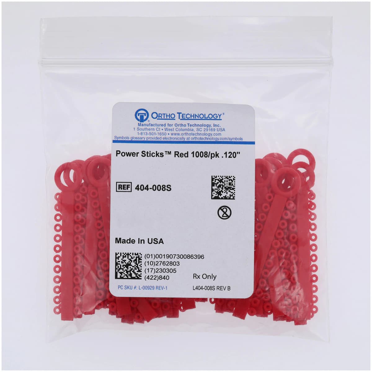Ortho Technology Power Sticks Elastomeric Ligatures, Red, 0.120", 1000/Pkg, 404-008 thumbnail 2