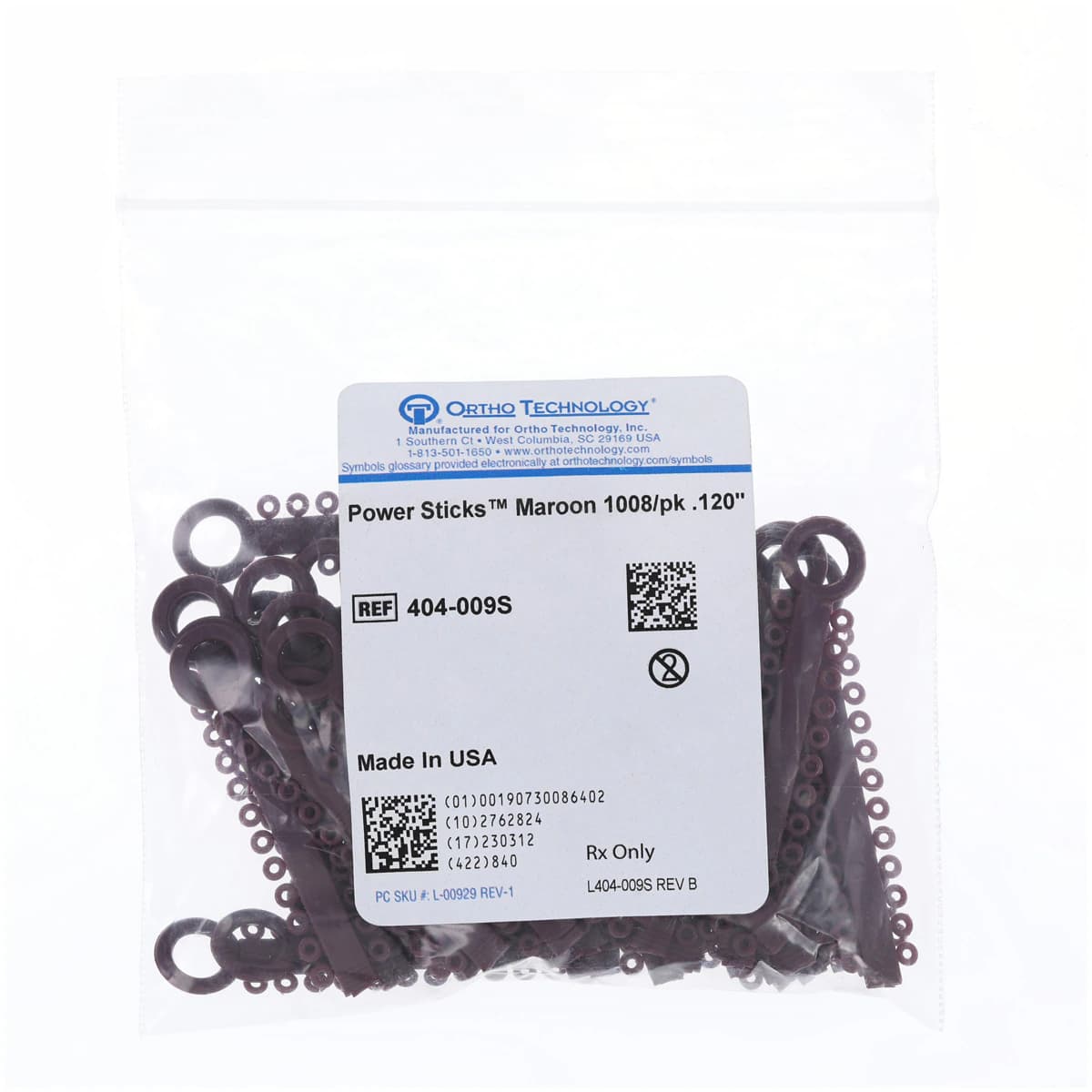 Ortho Technology Power Sticks Elastomeric Ligature Ties, 0.120", Latex-Free, Maroon, 42 Sticks of 24 Ties (1008 Ties/Pkg), 404-009S thumbnail 2