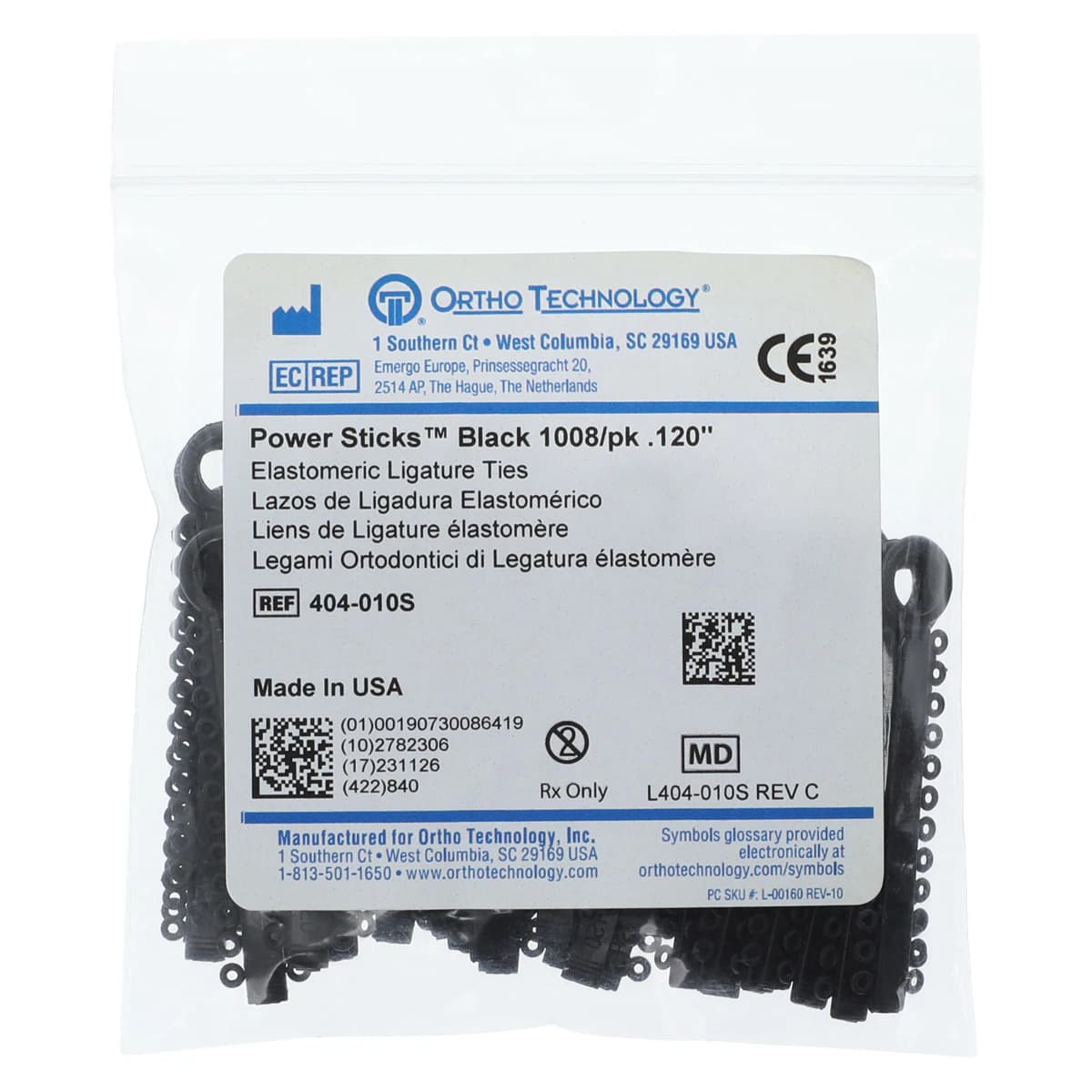 Ortho Technology Power Sticks Elastomeric Ligatures, 0.120", Black, 1000/Pkg, 404-010S thumbnail 2