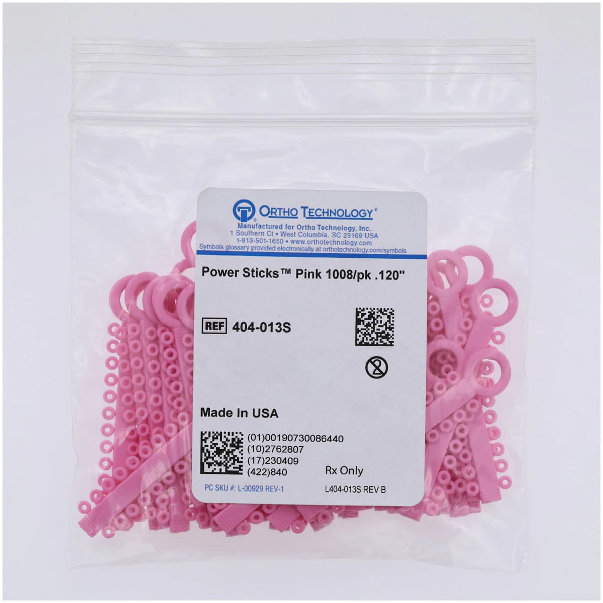 Ortho Technology Power Sticks Elastomeric Ligature Ties, 0.120", Pink, 42 Sticks of 24 Ties (1008 Ties/Pkg), 404-013S thumbnail 2
