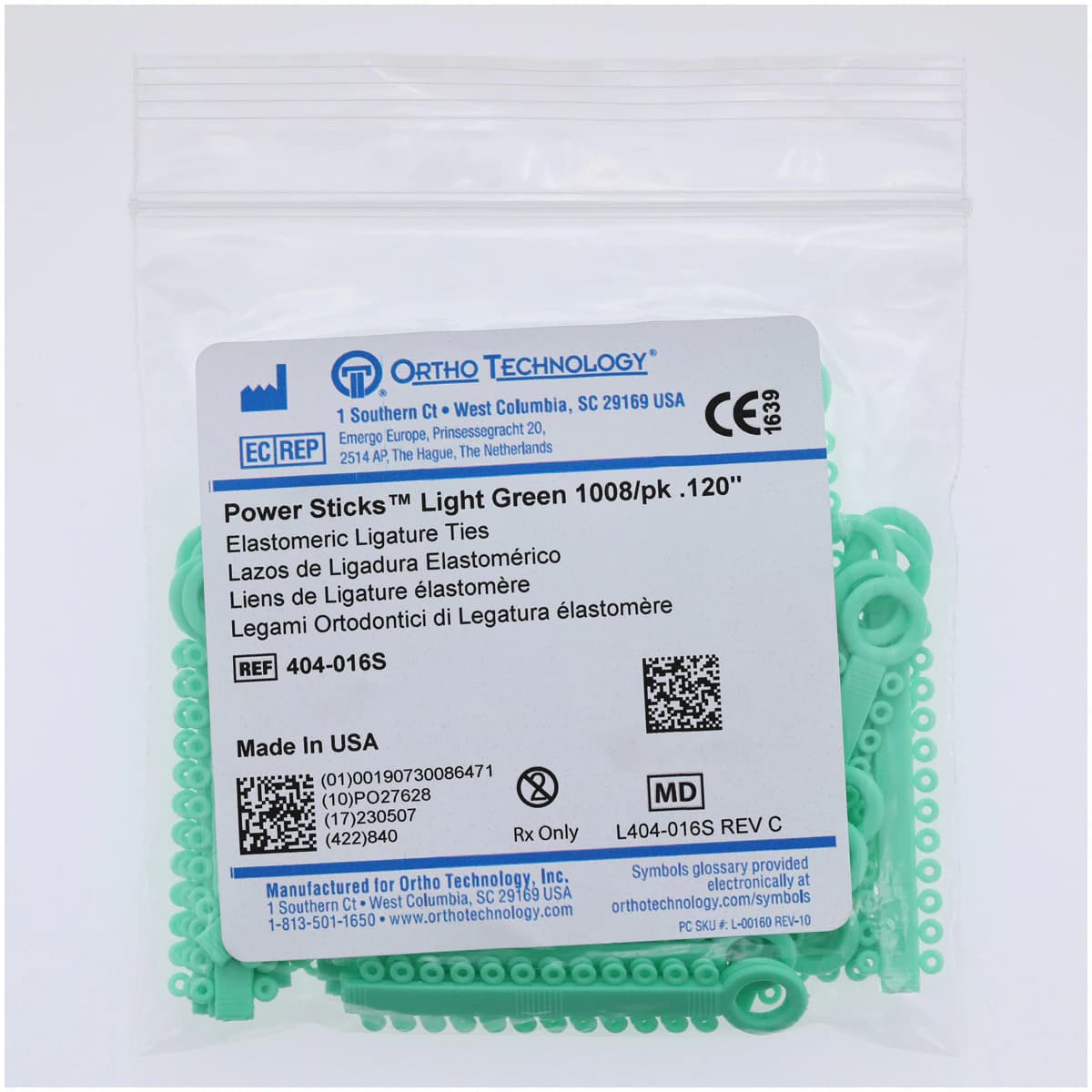 Ortho Technology Power Sticks Elastomeric Ligatures, 0.120", Latex-Free, Kelly Green, 1008 Ties/Pkg thumbnail 2