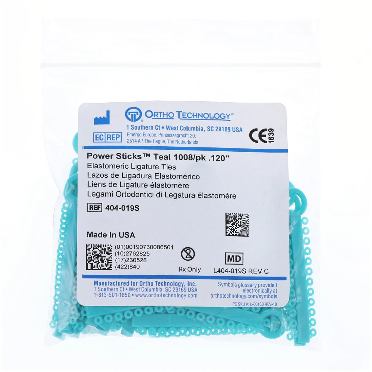 Ortho Technology Power Sticks Ligature Ties Elastomeric, 0.120", Latex-Free, Teal, 42 Sticks of 24 Ties thumbnail 2