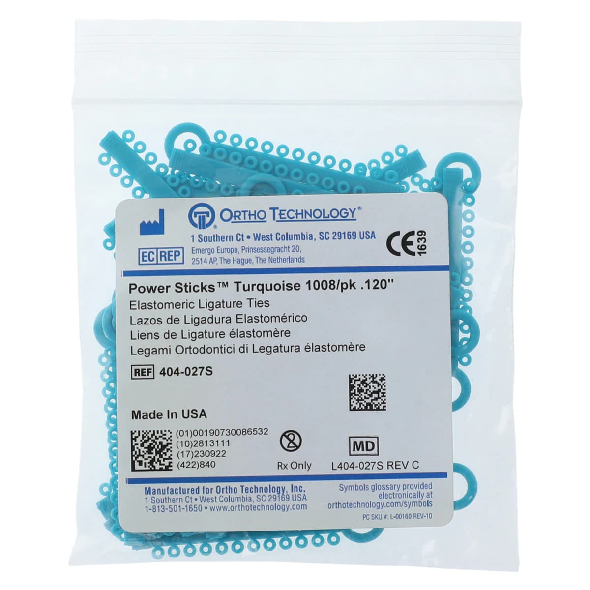 Ortho Technology Power Sticks Elastomeric Ligatures, Turquoise, 0.120", 1008 Ties/Pkg, 404-027S thumbnail 2