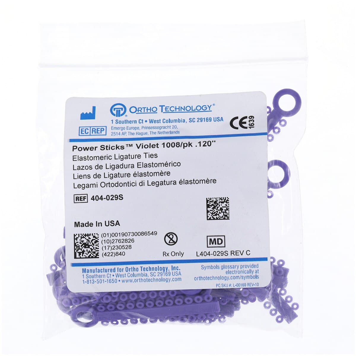 Ortho Technology Power Sticks Ligature Ties, Elastomeric, 0.120", Latex-Free, Violet, 42 Sticks of 24 Ties thumbnail 2