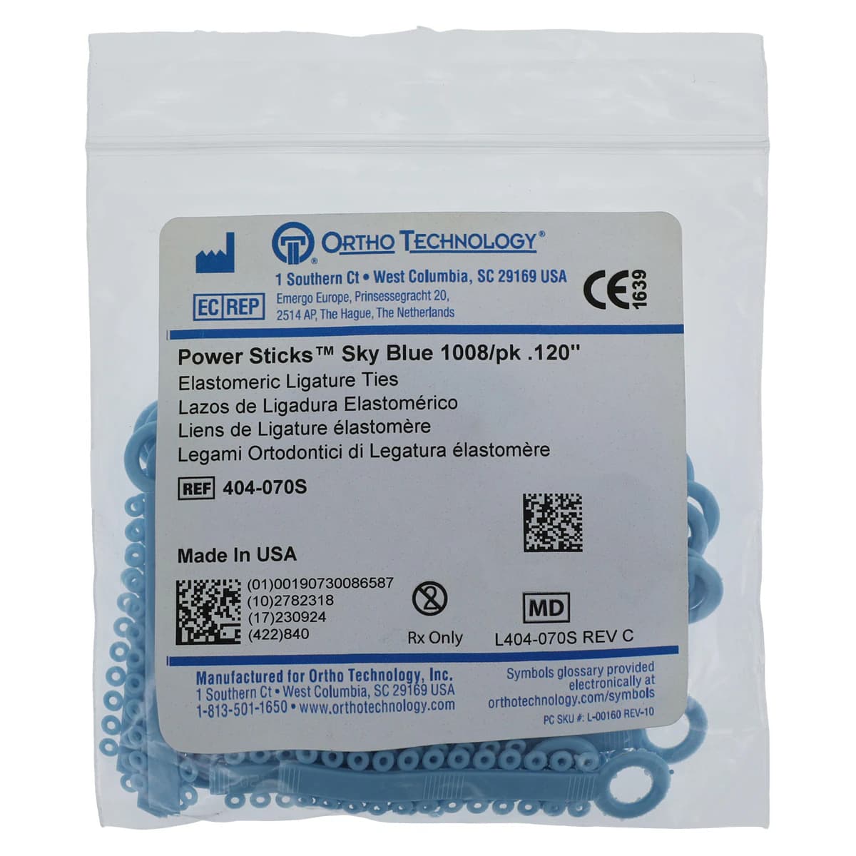 Ortho Technology Power Sticks Elastomeric Ligatures, 0.120", Sky Blue, Latex-Free, 1008/Bx, 404-070S thumbnail 2