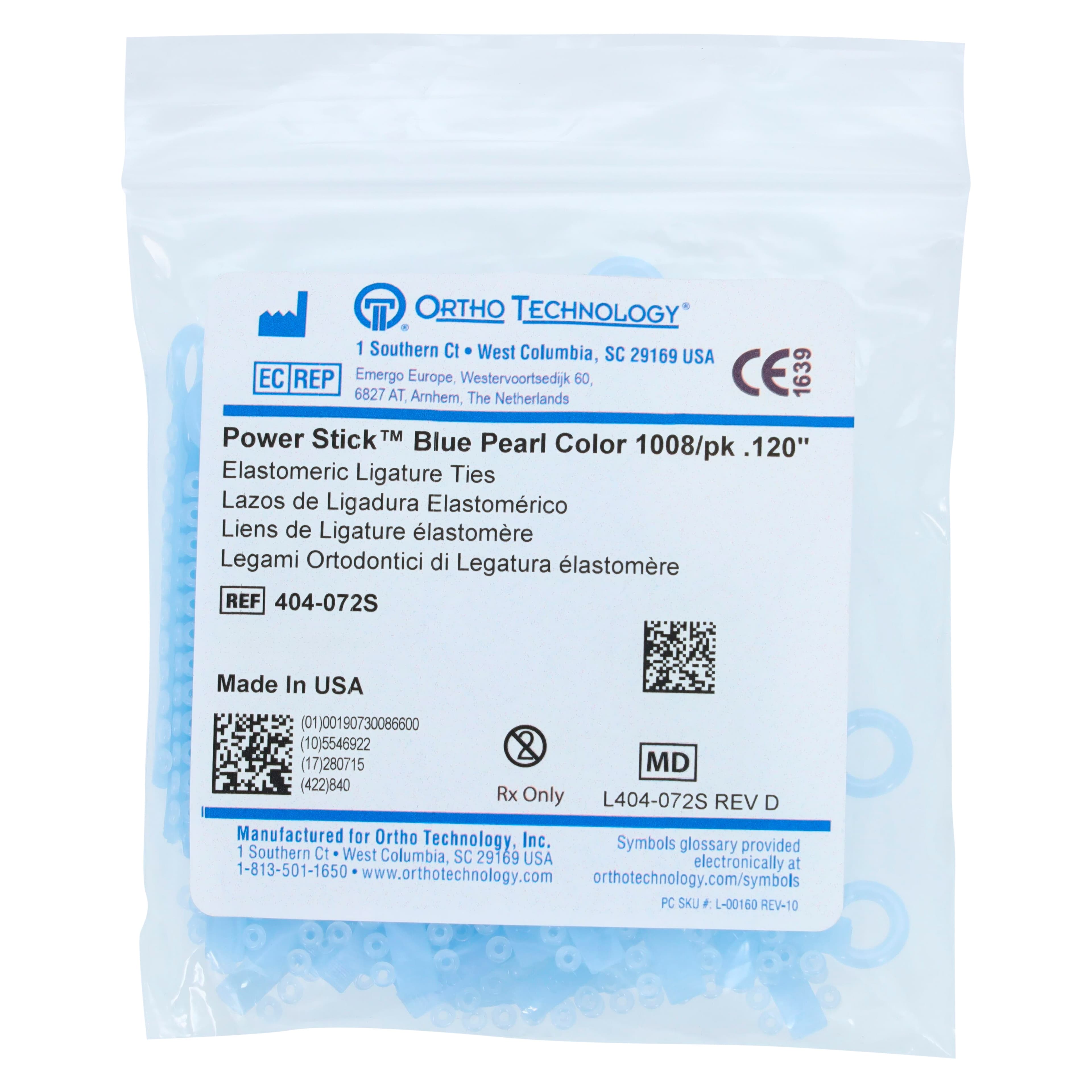 Ortho Technology Power Sticks Elastomeric Ligatures, 0.120", Blue Pearl, 1008/Bx, 404-072S thumbnail 2