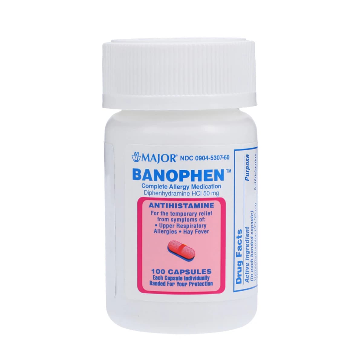 Diphenhydramine HCl Capsules, 50mg, 100/Bottle - Diphenhydramine HCl Capsules - Image 1
