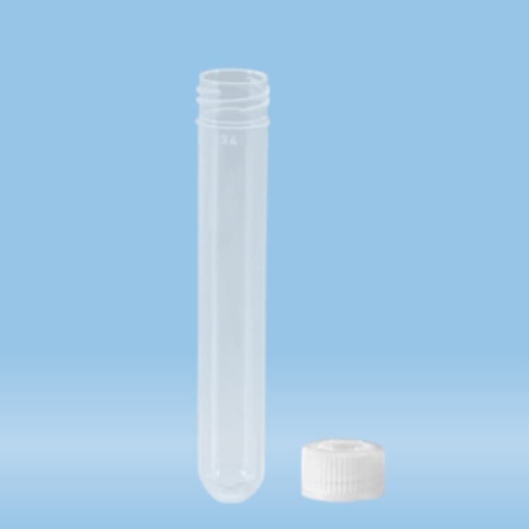 Sarstedt Screw Cap Tube, Polypropylene, 7 mL, 82 x 13 mm, Round Base, Non-Sterile, Disposable with Cap, 1000/Case - Tube Screw Cap Round Base - Image 1
