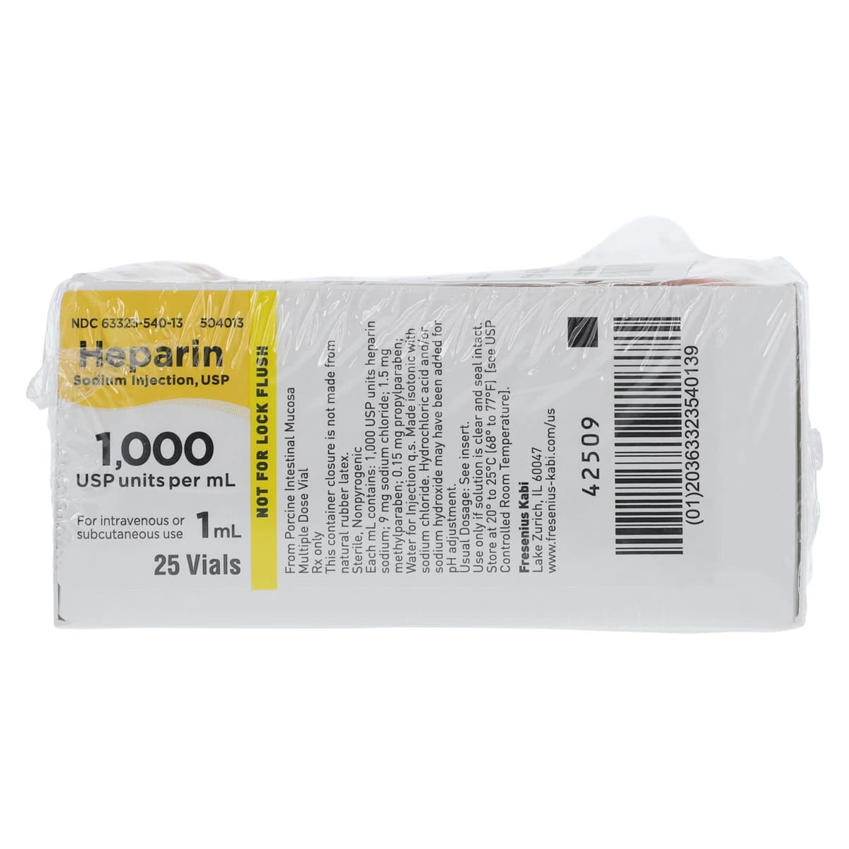 Heparin Sodium Injection, 1000 USP Units/mL, Multiple-Dose Vial, 1 mL, 25/Package, Fresenius Kabi thumbnail 4