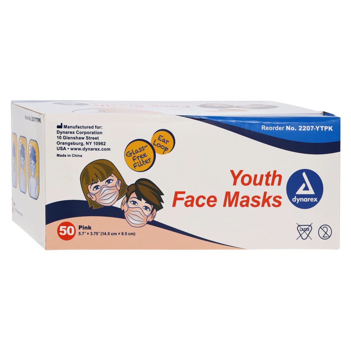 Dynarex Youth Face Masks, EarLoop, Pink, Latex Free, Disposable, 50/Box, L1 thumbnail 4