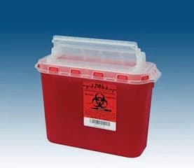Plasti-Products Sharps Container, 5.4 qt, Red, Horizontal Drop, Disposable, 12 x 12 x 4.8 in - Sharps Cont Horizontal Drop - Image 1